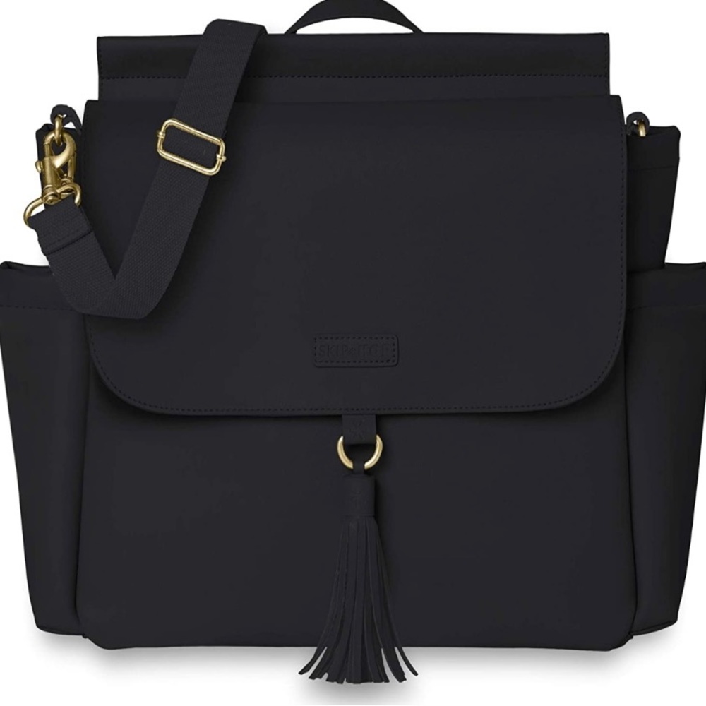 Skip Hop Greenwich Convertible Baby Bag Black Vegan Leather
